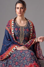 Blue Silk Patola Anarkali Suit with Sequins Work