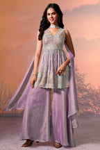 Lilac Purple Tissue Silk Sequin Cutdana Worked Palazzo Suit