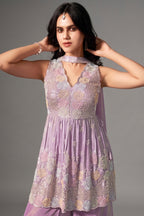 Lilac Purple Tissue Silk Sequin Cutdana Worked Palazzo Suit