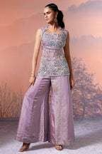 Lilac Purple Tissue Silk Sequin Beaded Palazzo Set