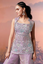 Lilac Purple Tissue Silk Sequin Beaded Palazzo Set
