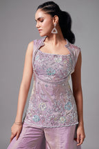 Lilac Purple Tissue Silk Sequin Beaded Palazzo Set