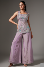 Lilac Purple Tissue Silk Sequin Beaded Palazzo Set
