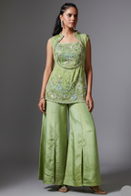 Green Tissue Silk Sequin Beaded Palazzo Set