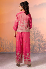 Pink Tissue Silk Crop Top Palazzo Set with Sequin Beaded Jacket