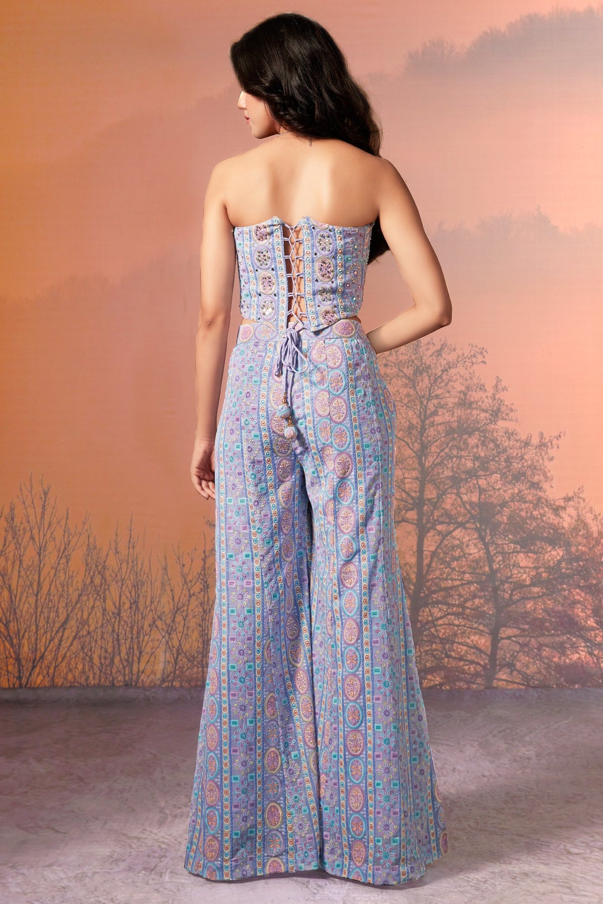 Lavender Purple Georgette Embroidered Co-Ord Set