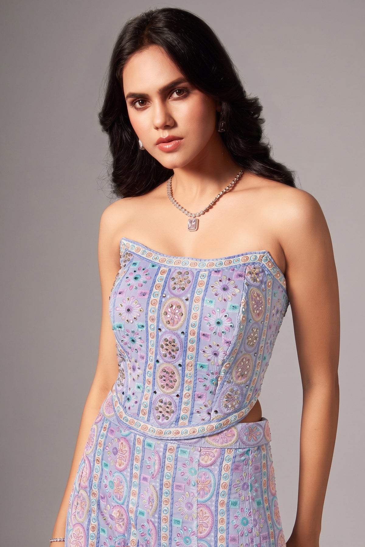 Lavender Purple Georgette Embroidered Co-Ord Set
