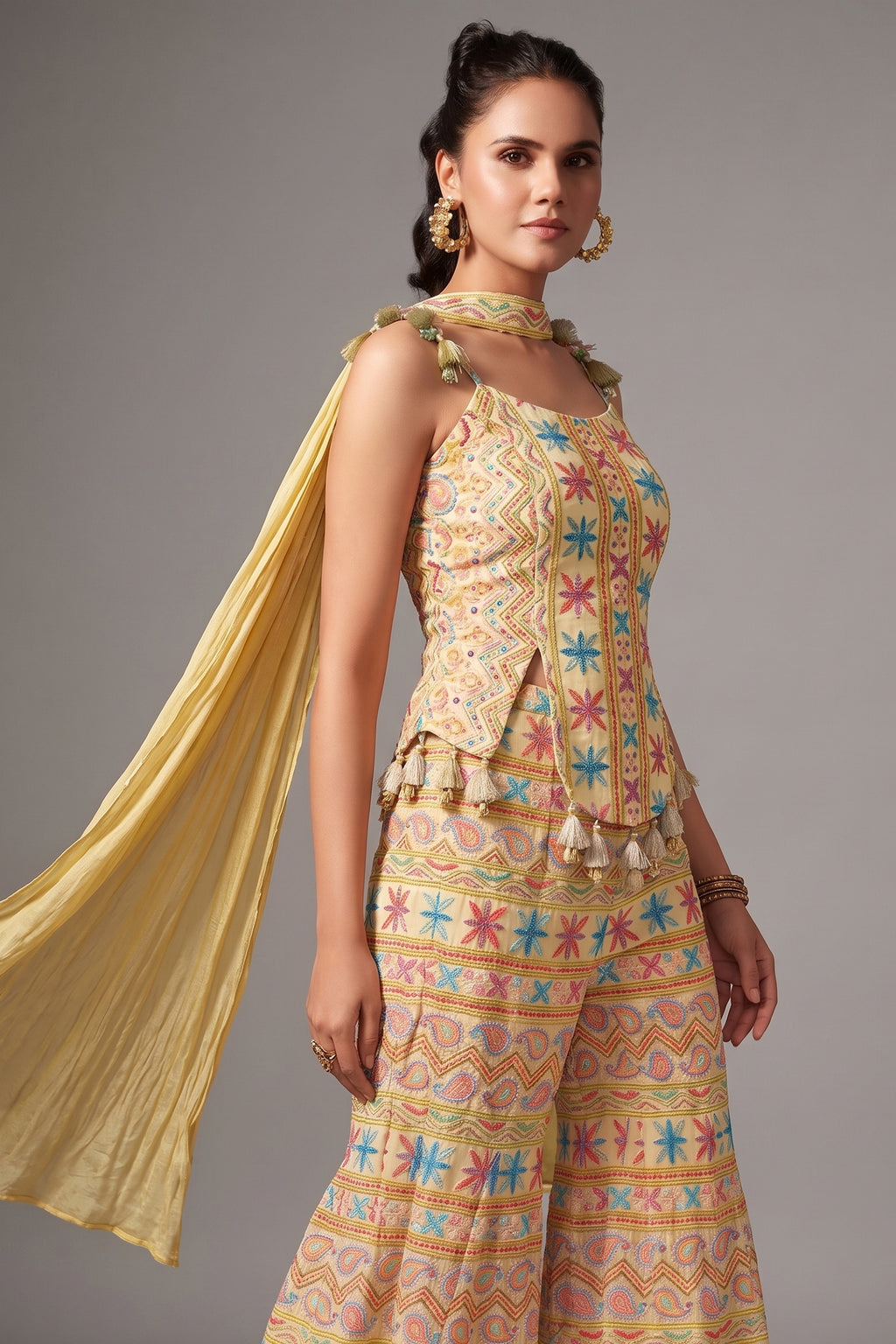 Light Yellow Georgette Embroidered Palazzo Suit