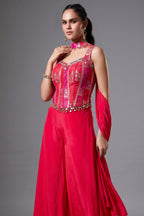 Pink Crepe Silk Woven Corset Palazzo Set