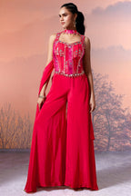 Pink Crepe Silk Woven Corset Palazzo Set