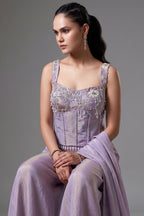 Lilac Purple Tissue Silk Seuqins Beaded Corset Palazzo Set