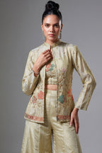 Cream Tissue Silk Sequin Beaded Worked Crop Top Palazzo Set