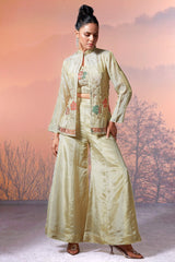 Cream Tissue Silk Sequin Beaded Worked Crop Top Palazzo Set