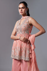 Peach Tissue Silk Cutdana worked Palazzo Suit