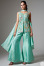 Light Sea Green Tissue Silk Sequins Cutdana Work Floral Motif Palazzo Suit