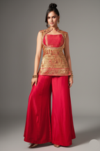 Beige Dola Silk Printed Straight Cut Palazzo Suit