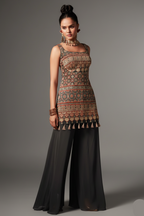 Black Modal Silk Ajrakh Printed Straight Cut Palazzo Suit