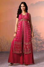 Rani Pink Silk Bandhej Palazzo Set with Bead Work