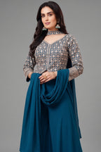Rama Blue Georgette Sequin Embroidered Palazzo Suit