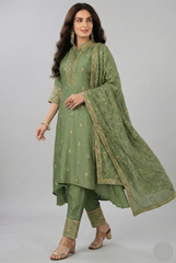 Green Art Silk Sequin and Mirror Worked Suit