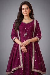 Magenta Art Silk Sequin Embroidery Anarkali Palazzo Suit