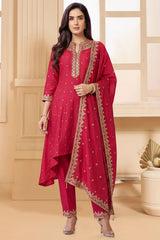 Rani Pink Art Silk Sequin Embroidered High and Low Suit