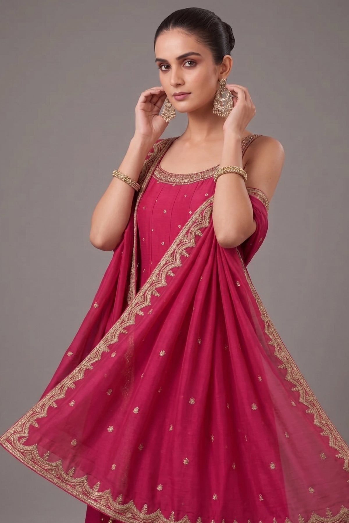 Pink Art Silk Sequins Embroidery Worked Anarkali Suit