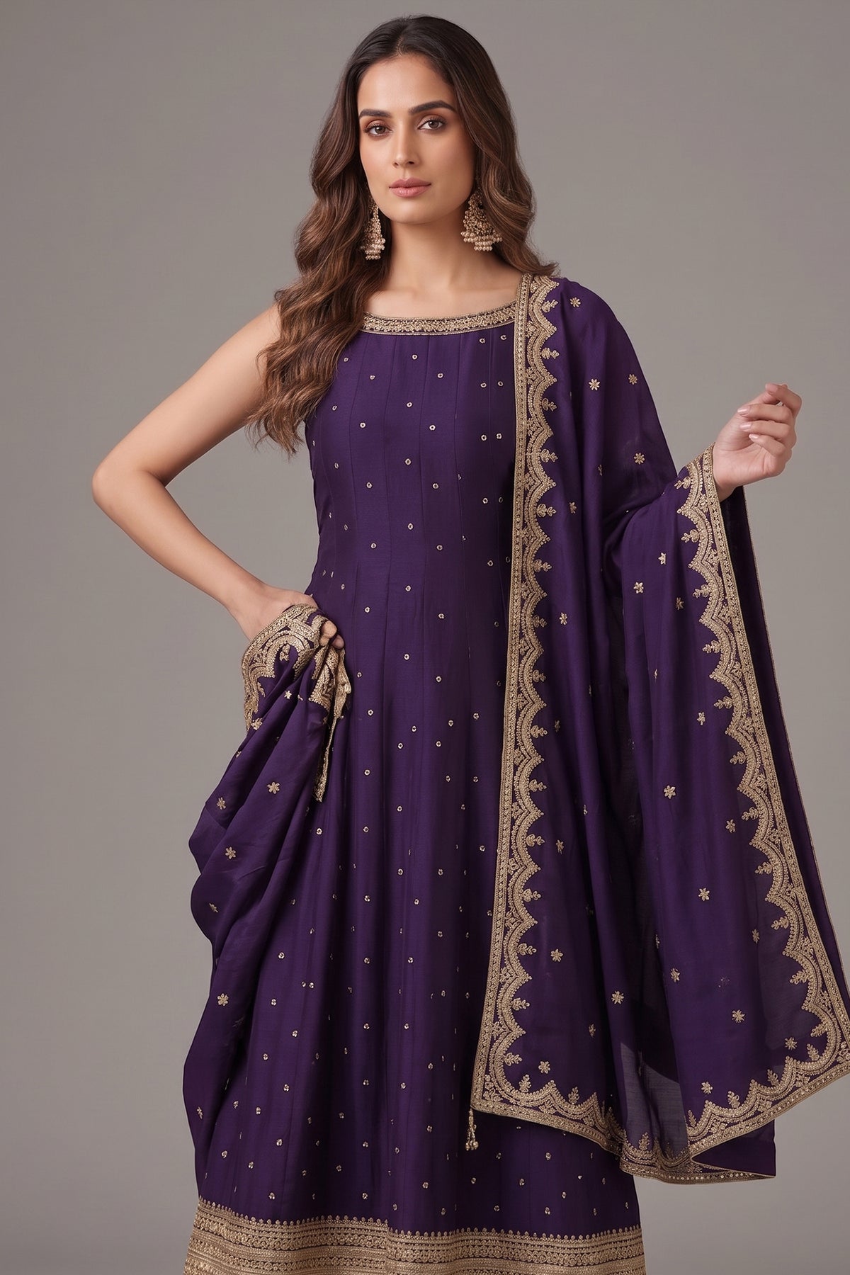 Purple Art Silk Sequins Embroidery Worked Anarkali Suit