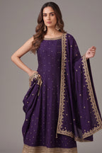 Purple Art Silk Sequins Embroidery Worked Anarkali Suit