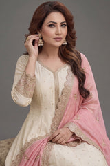 Cream Art Silk Sequin Embroidered Anarkali Suit