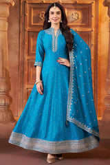 Sky Blue Art Silk Sequin Embroidery Worked Anarkali Suit