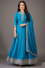 Sky Blue Art Silk Sequin Embroidery Worked Anarkali Suit