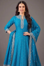 Sky Blue Art Silk Sequin Embroidery Worked Anarkali Suit
