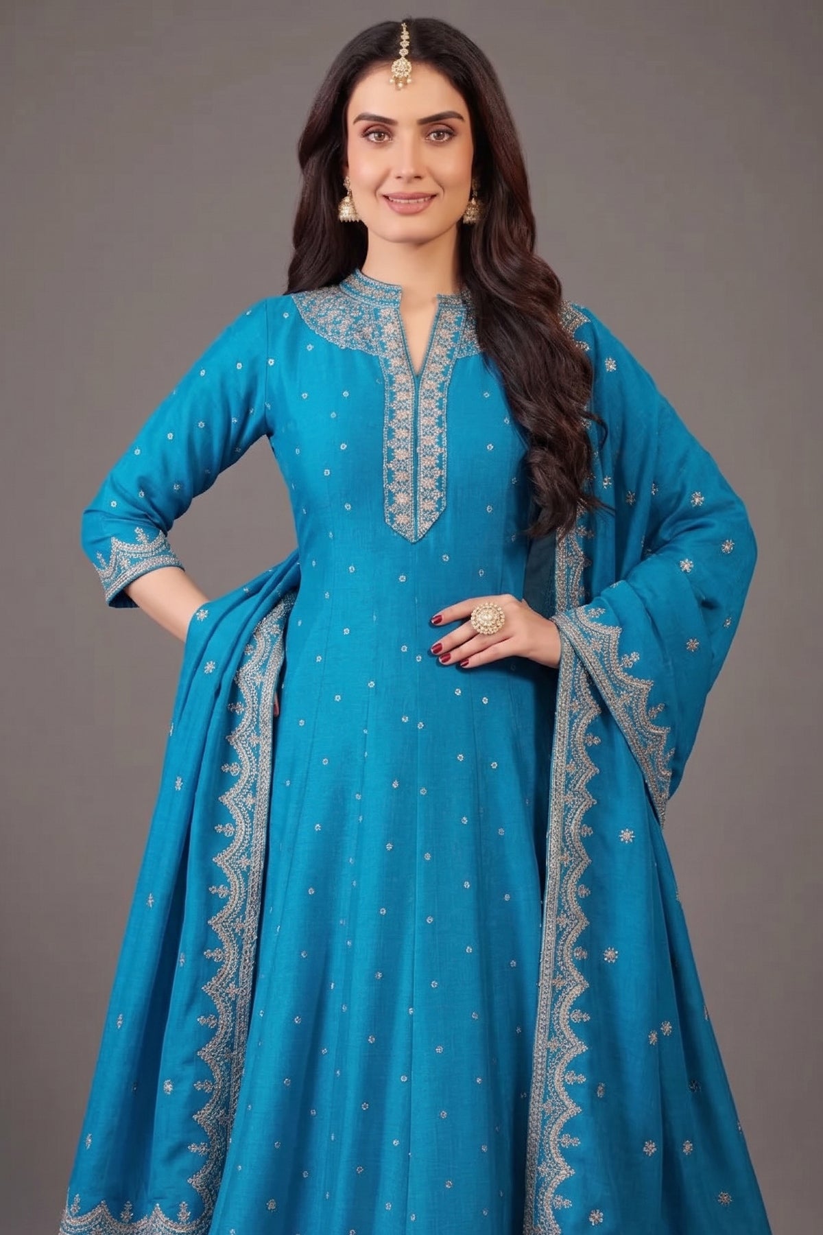 Sky Blue Art Silk Sequin Embroidery Worked Anarkali Suit