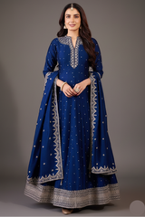 Navy Blue Art Silk Sequin Embroidery Worked Anarkali Suit