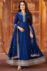 Navy Blue Art Silk Sequin Embroidery Worked Anarkali Suit