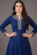 Navy Blue Art Silk Sequin Embroidery Worked Anarkali Suit