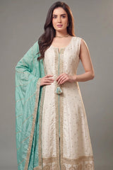 Cream Art Silk Sequin Embroidery Worked Suit