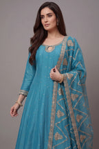 Sky Blue Art Silk Embroidered Anarkali Palazzo Suit