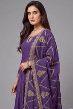 Purple Art Silk Embroidered Anarkali Palazzo Suit