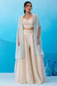 Cream Viscoce Beads Embroidered Crop Top with Flared Cape and Palazzo Set