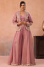 Pink Tissue Crop Top with Embroidered Jacket and Flared Palazzo Set