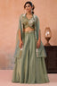 Sage Green Tissue Beads Embroidered Crop Top with Flared Cape and Palazzo Set