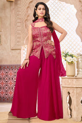 Rani Pink Brocade Woven Asymmetrical Palazzo Suit