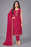 Rani Pink Art Silk Woven Straight Cut Suit with Embroidery