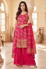 Rani Chinon Silk Floral Embroidered Palazzo Suit