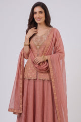 Dusty Peach Chinon Silk Woven and Mirror Worked Palazzo Suit