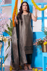 Dark Olive Green Brocade Silk Woven Straight Cut Suit