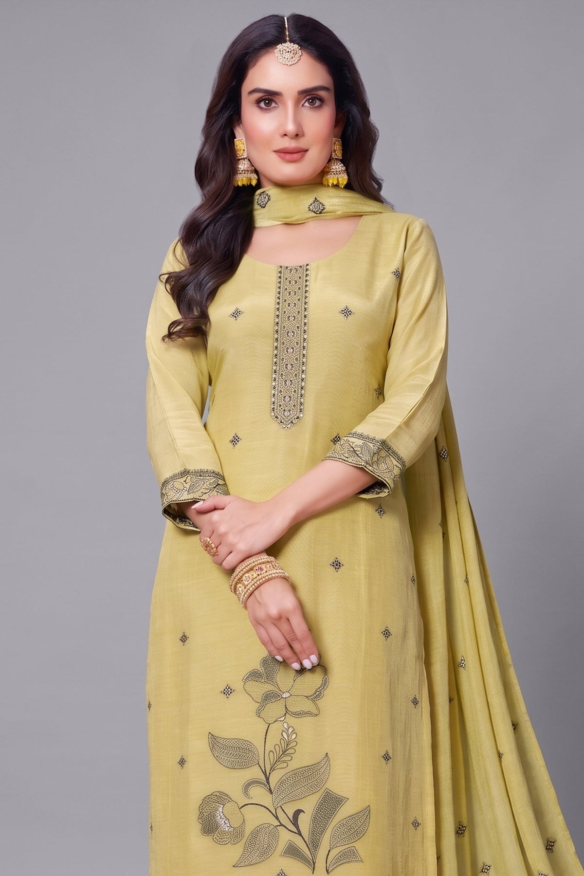 Green Tissue Jacquard Woven Straight Cut Suit