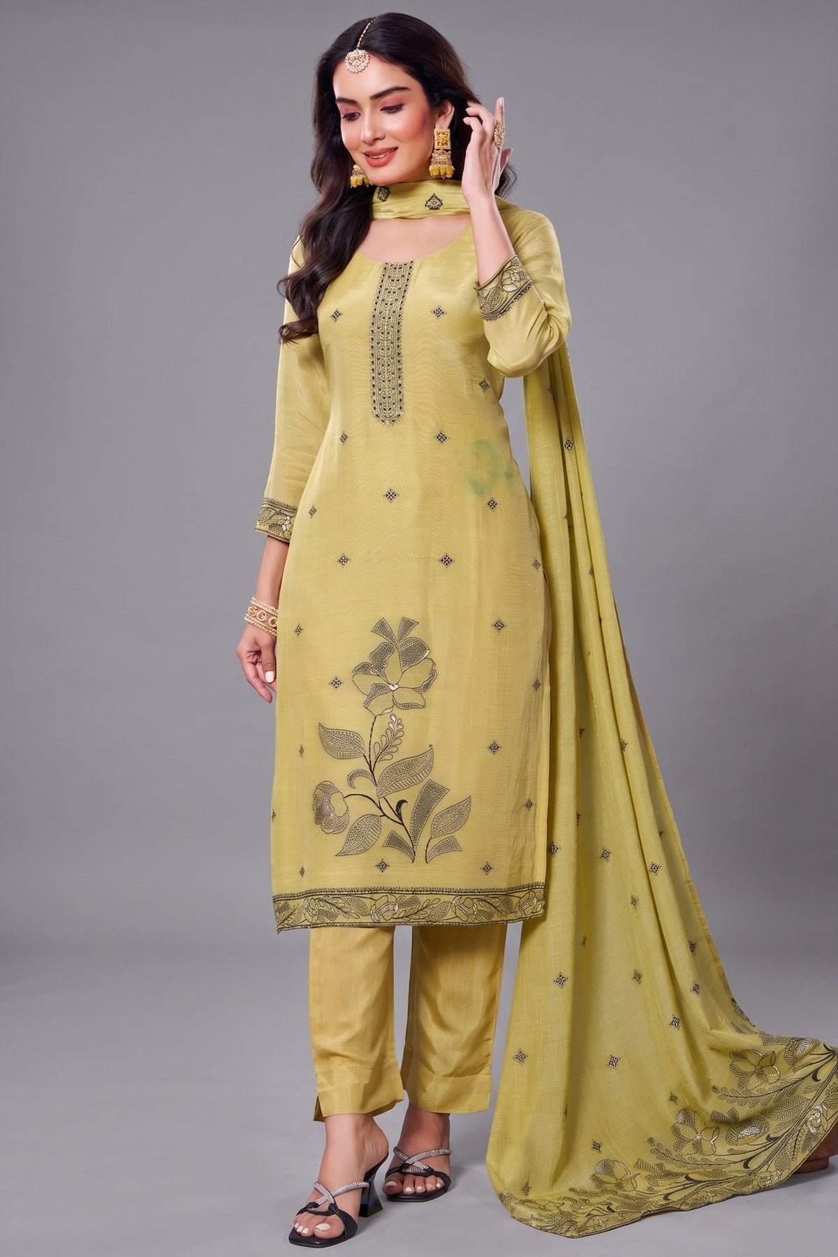 Green Tissue Jacquard Woven Straight Cut Suit
